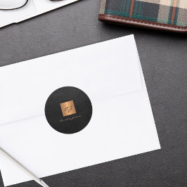 ブラックゴールド エレガント スクリプト モノグラム 名前 レザー ラウンドシール