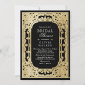 ブラックゴールド エレガント ロマンチック ヴィンテージ ブライダルシャワー 招待状 (正面)