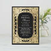 ブラックゴールド エレガント ロマンチック ヴィンテージ ブライダルシャワー 招待状 (スタンド正面)