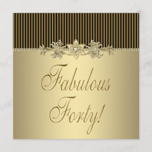 ブラックゴールド エレガント 女性 40歳 誕生日パーティー 招待状