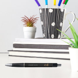 ブラックゴールド カスタム モノグラム 名前 ミニマリスト ボールペン