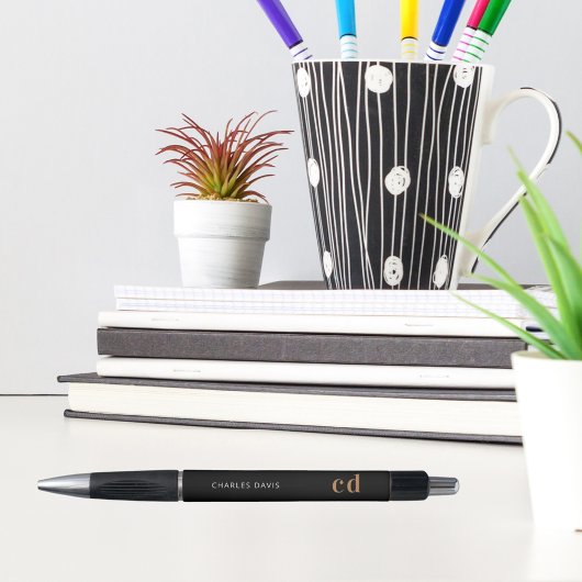 ブラックゴールド カスタム モノグラム 名前 ミニマリスト ボールペン