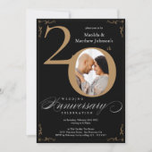 ブラックゴールド カスタム 20周年 結婚記念日 招待状 (正面)
