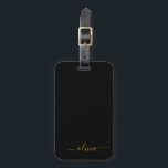 ブラックゴールド ガーリー スクリプト モノグラム 名前 現代風 ラゲッジタグ<br><div class="desc">ゴールドとブラックのモノグラム オリジナルネーム スクリプト 署名 クッション。スーツケースのタグは、エレガントでモダンなスタイルが好きな人への、16歳の誕生日、結婚式、結婚前パーティー、ベビーシャワー、または独身パーティーのギフトに最適です。</div>