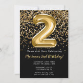 ブラックゴールド キッズ ガール 2歳 誕生日パーティー 招待状 (正面)