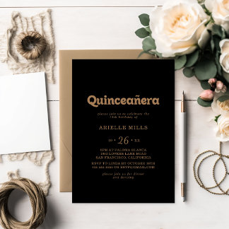 ブラックゴールド クラシカル ミニマル quinceañera 招待状