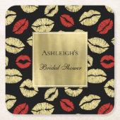 ブラックゴールド グラムリップ ブライダルシャワー スクエアペーパーコースター (正面)