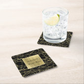ブラックゴールド グラム アブストラクト ブライダル シャワー スクエアペーパーコースター (インサイチュ)