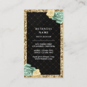 ブラックゴールド グリッター ミントグリーン フローラル ケーキ ベーカリー 名刺 (裏面)