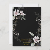 ブラックゴールド ゴシック ダスティホワイトの花 水彩画 招待状 (裏面)