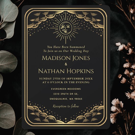 ブラックゴールド サン ムーン タロット カード ウェディング 招待状