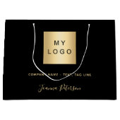 ブラックゴールド シグネチャー ネーム ビジネス ロゴ ラージペーパーバッグ (正面)