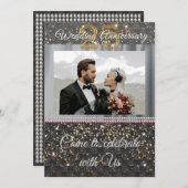 ブラックゴールド&シルク 25周年記念 結婚式 招待状 (正面/裏面)