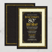 ブラックゴールド シンプル マンのクラシック 80歳の誕生日 招待状 (正面/裏面)