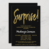 ブラックゴールド スクリプト サプライズパーティー 招待状 (正面/裏面)