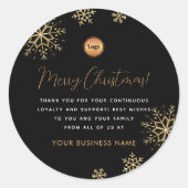ブラックゴールド スノーフレーク オーダーメイド 企業ロゴ クリスマス ラウンドシール (正面)