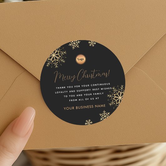 ブラックゴールド スノーフレーク オーダーメイド 企業ロゴ クリスマス ラウンドシール