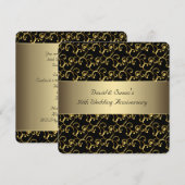 ブラックゴールド スワール 50周年 結婚記念日パーティー 招待状 (正面/裏面)