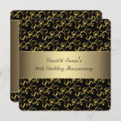 ブラックゴールド スワール 50周年 結婚記念日 パーティー 招待状 (正面/裏面)