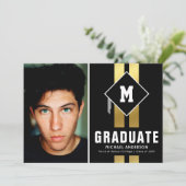 ブラックゴールド タイポグラフィー 男子 卒業写真 案内状 (スタンド正面)