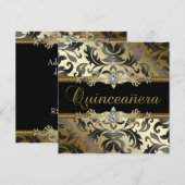 ブラックゴールド ダマスク キンチェラ ご招待状 招待状 (正面/裏面)