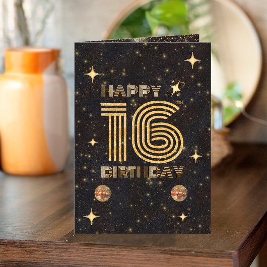 ブラックゴールド ダンシング ディスコボール 16歳の誕生日 カード