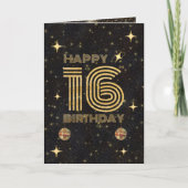 ブラックゴールド ダンシング ディスコボール 16歳の誕生日 カード (正面)