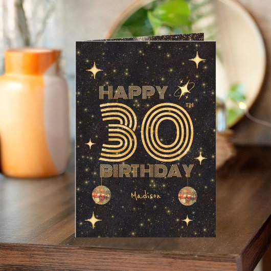 ブラックゴールド ダンシング ディスコボール 30歳の誕生日おめでとう カード