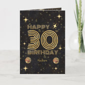 ブラックゴールド ダンシング ディスコボール 30歳の誕生日おめでとう カード (正面)