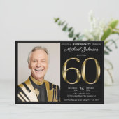 ブラックゴールド テキスト フォト サプライズ 60歳 バースデーパーティー 招待状 (スタンド正面)