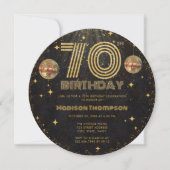 ブラックゴールド ディスコボール ゴールデン 誕生日70歳パーティー 招待状 (正面)