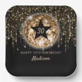 ブラックゴールド ディスコボール ハッピー30歳誕生日 ペーパープレート (正面)