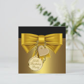 ブラックゴールド ハート ボウ 女性の50歳の誕生日パーティー 招待状 (スタンド正面)