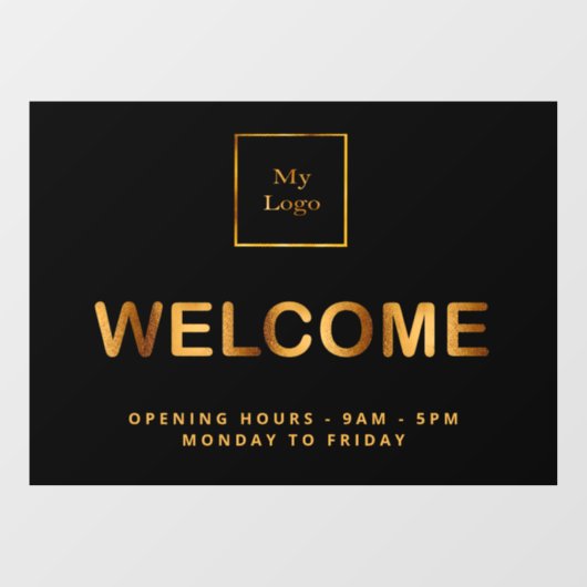 ブラックゴールド ビジネス ロゴ オープニングアワーズ ウェルカム ウィンドウサイン (シート)