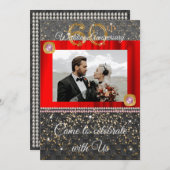 ブラックゴールド＆ピンクダイヤモンド 60周年結婚記念日 招待状 (正面/裏面)