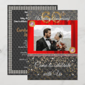 ブラックゴールド＆ピンクダイヤモンド 60周年記念 結婚式 招待状 (正面/裏面)