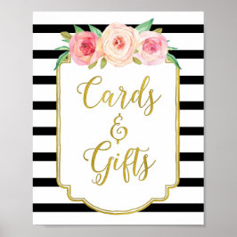 ブラックゴールド ピンク ウォーターカラー フラワーレターカード ギフト サイン