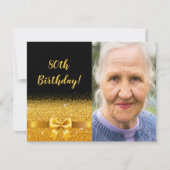 ブラックゴールド フォト ボウ 80歳の誕生日 招待状 (正面)