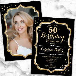 ブラックゴールド フォト 50歳の誕生日 招待状
