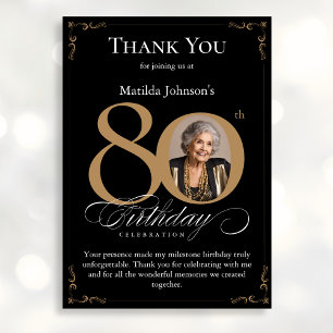 ブラックゴールド フォト 80歳 誕生日感謝カード 招待状