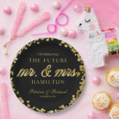 ブラックゴールド フューチャー ミスター&ミセス 婚約パーティー ペーパープレート (パーティー)