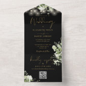 ブラックゴールド フラワー ストリング ライト QR コード ウェディング オールインワン招待状 (内側)