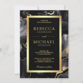 ブラックゴールド フルイド インク QR コード ウェディング 招待状 (正面)