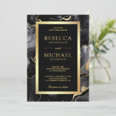 ブラックゴールド フルイド インク QR コード ウェディング 招待状 (スタンド正面)