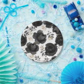 ブラックゴールド フローラル グラム リーフ ウェディング ペーパープレート (パーティー)