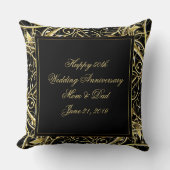 ブラックゴールド フローリッシュ 50周年 結婚記念日 クッション (正面)