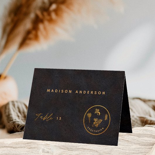 ブラックゴールド ベジタリアン食事選択 ゲスト名カード サンキューカード