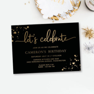 ブラックゴールド ペイントリー Let's Celebrate 誕生日 箔招待状