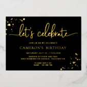 ブラックゴールド ペイントリー Let's Celebrate 誕生日 箔招待状 (正面)