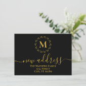 ブラックゴールド ボタニカルリース モノグラム 新しい住所 案内状 (スタンド正面)